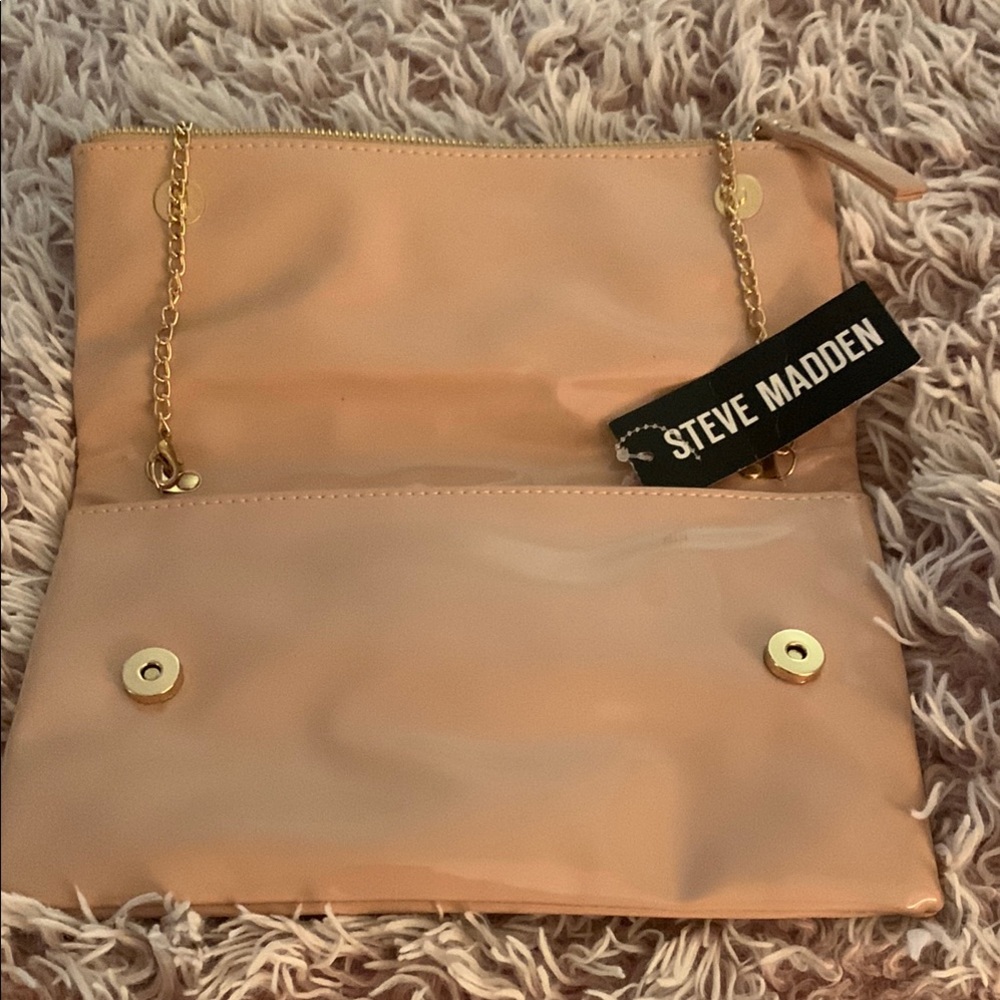 Steve Madden Tan Clutch with Gold Chain Strap